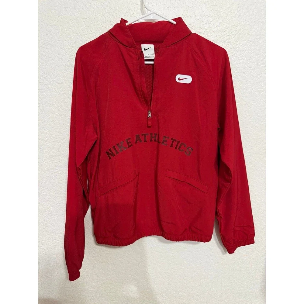 Nike Athletics Red Half Zip Hooded Windbreaker Jacket Youth XL (14-16 Years)